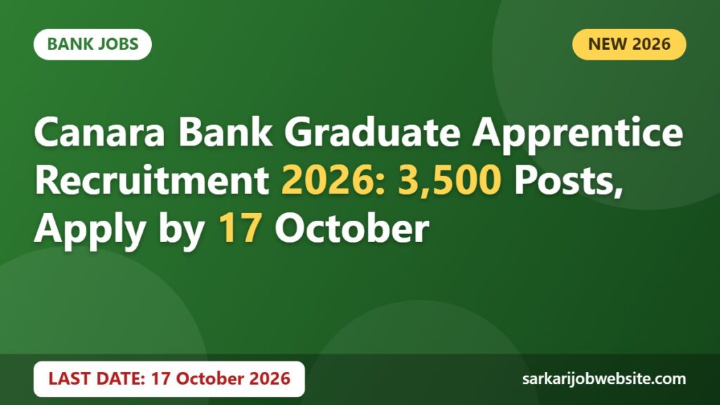 Sarkari job update: Canara Bank Graduate Apprentice Recruitment 2026