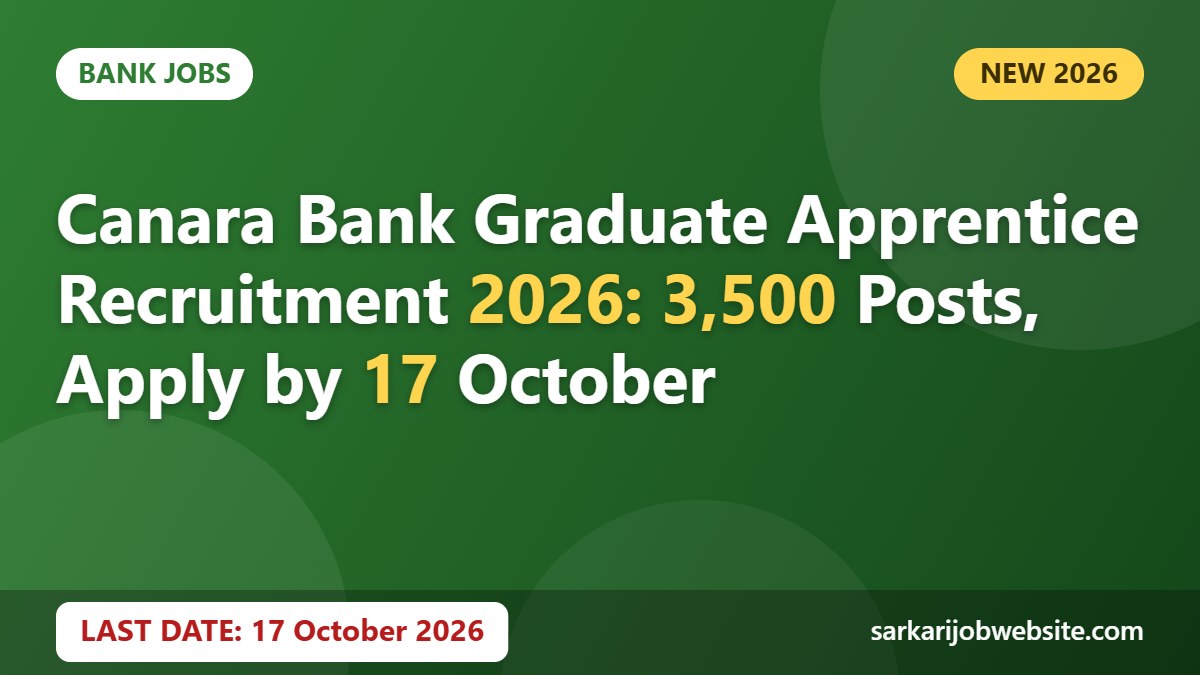 Sarkari job update: Canara Bank Graduate Apprentice Recruitment 2026