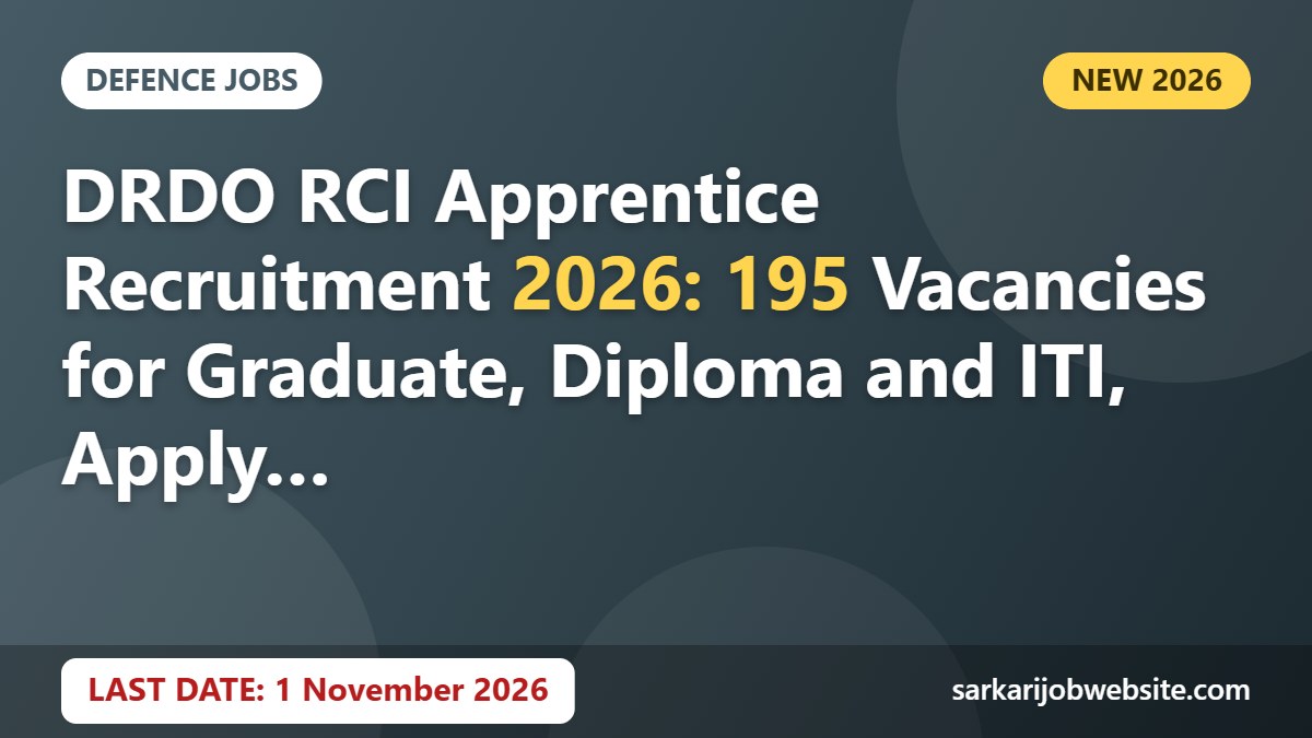 Sarkari job update: DRDO RCI Apprentice Recruitment 2026