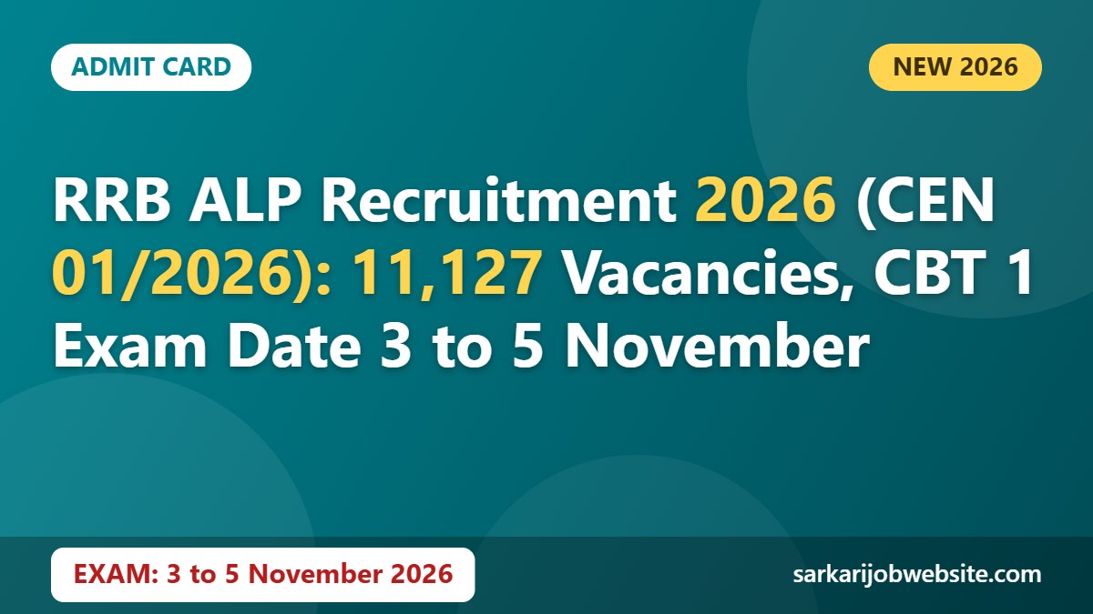 Sarkari job update: RRB ALP Recruitment 2026 (CEN 01/2026)