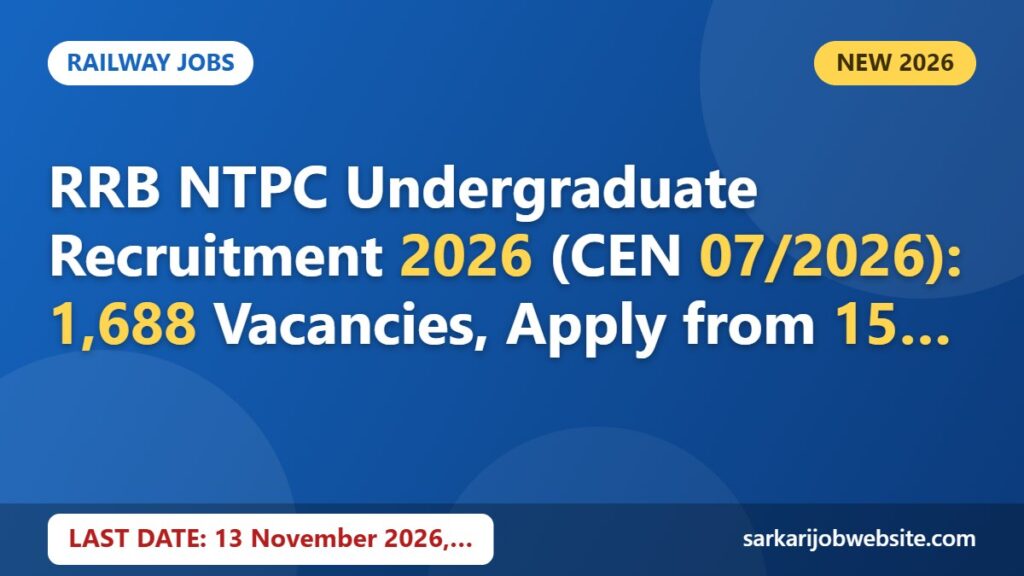 Sarkari job update: RRB NTPC Undergraduate Recruitment 2026 (CEN 07/2026)